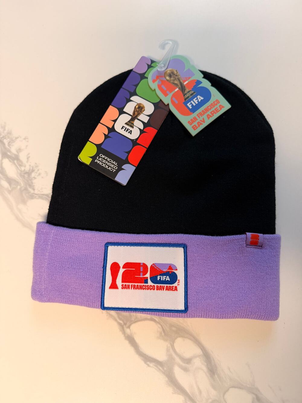 FIFA World Cup 26 San Francisco Bay Area Patch Beanie Black Purple NWT